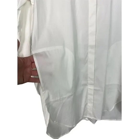 Ann Taylor Loft Tunic Top Long Sleeve Button Up Pockets White Size Medium - Picture 4 of 8